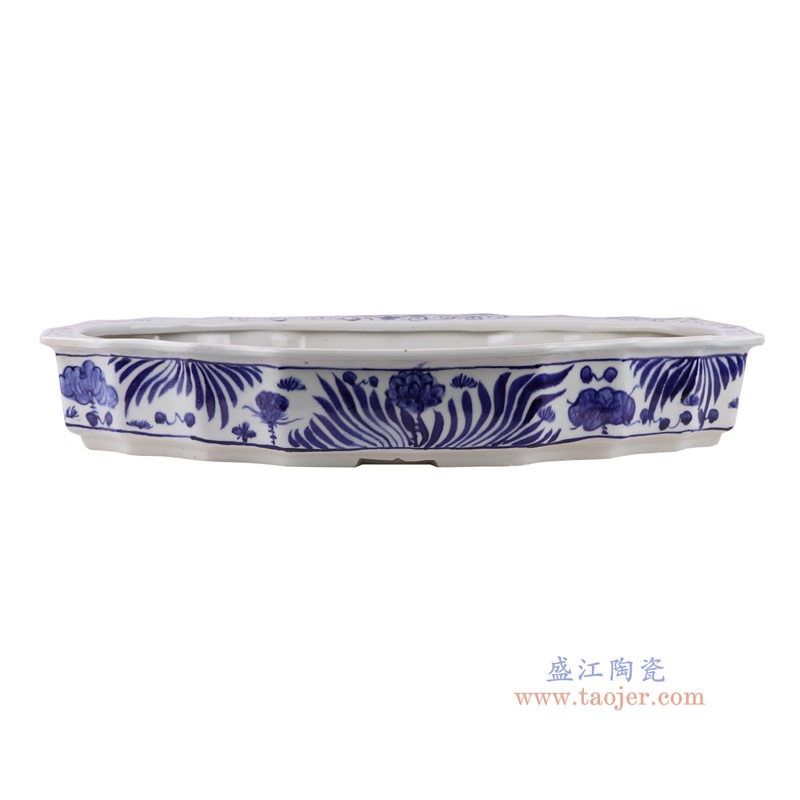 青花鱼藻纹花口长方形盘子侧面图