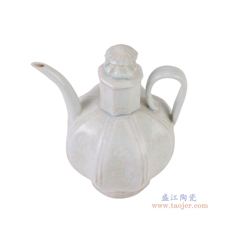 仿古宋湖田窑影青八面刻花执壶酒壶