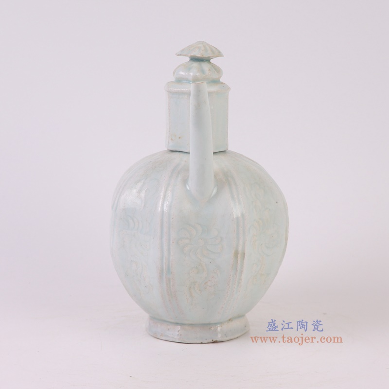 仿古宋湖田窑影青八面刻花执壶酒壶