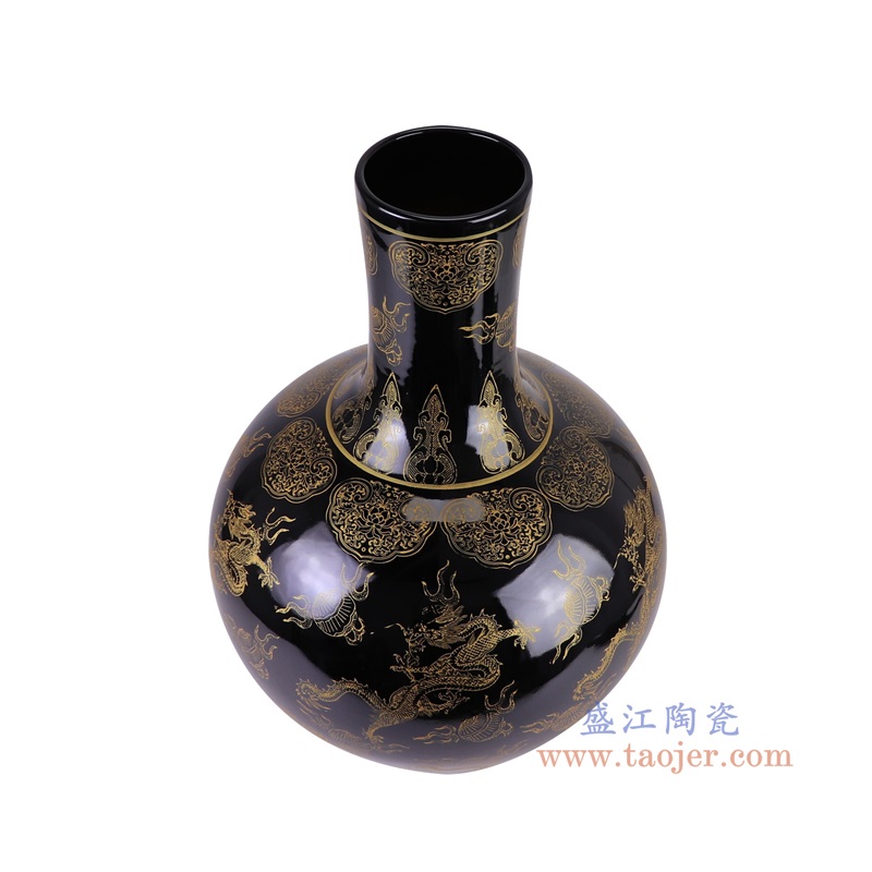RYRJ20-C黑底龙纹天球瓶俯视图