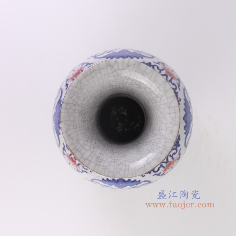 RYUJ60-B青花釉里红开片缠枝莲赏瓶顶部图