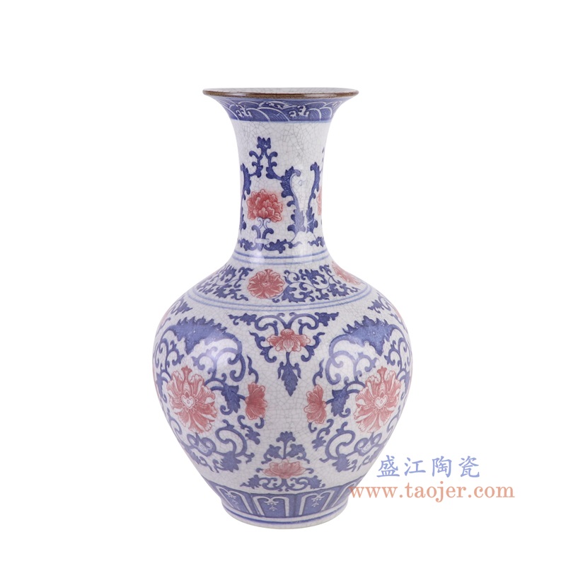 RYUJ60-B青花釉里红开片缠枝莲赏瓶侧面图