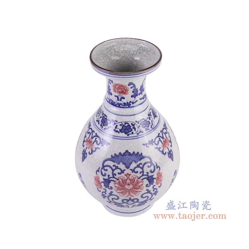 青花釉里红开片厂子里玉壶春瓶俯视图