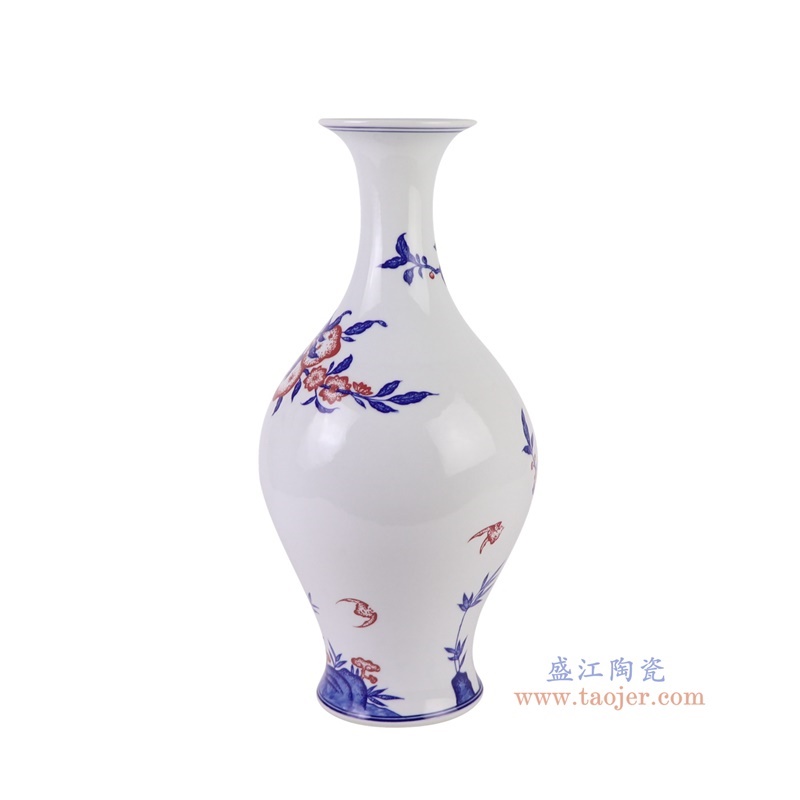 青花釉里红石榴纹橄榄瓶背面图