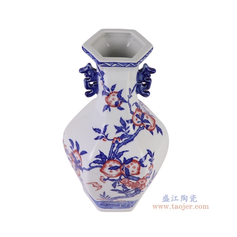 RZKD40-A青花石榴纹六方双耳瓶俯视图