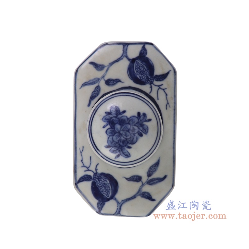 RZKJ19-D青花花鸟八面长方小茶叶罐顶部图