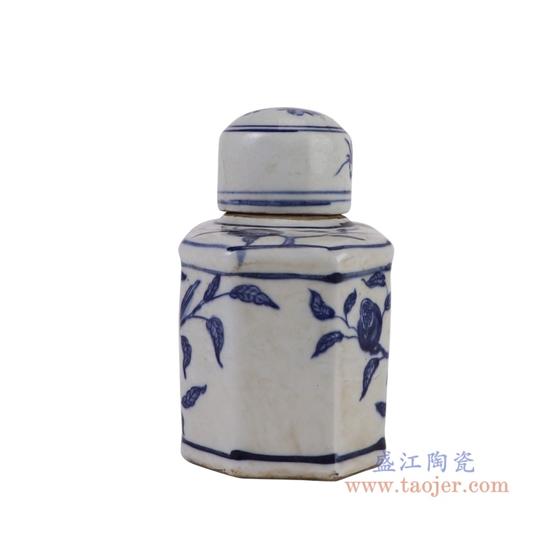 RZKJ19-D青花花鸟八面长方小茶叶罐侧面图