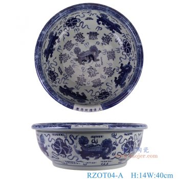 RZOT04-A 青花狮子纹大碗 高14直径40底径24.8重量4.6KG