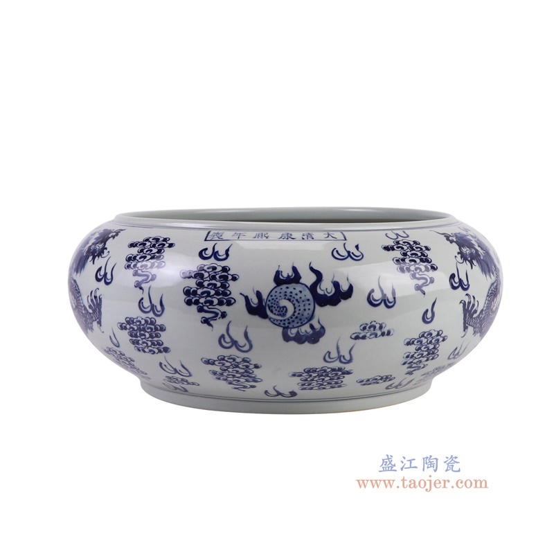 RZOT05-C青花花鸟龙纹水浅正面图