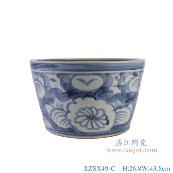 RZSX49-C 青花太阳花纹直口缸 高26.8直径43.8底径31重量8.65KG