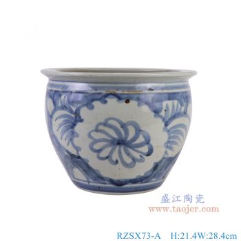 RZSX73-A 青花太阳花纹鱼缸 高21.4直径28.4底径16重量4KG