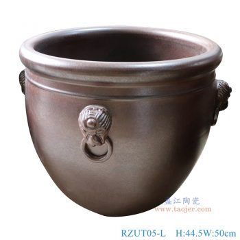 RZUT05  窑变铁锈釉狮子头耳圆口鱼缸