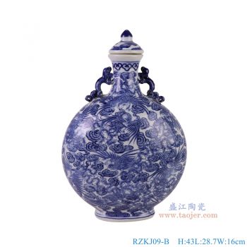 RZKJ09-B 青花仙鹤抱月瓶 高43直径28.7底径14重量3.5KG