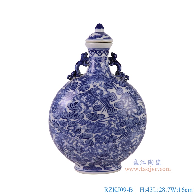RZKJ09-B青花仙鹤抱月瓶正面图