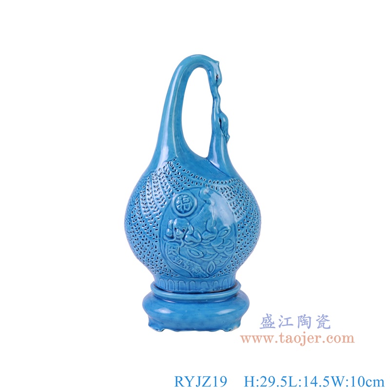 RYJZ19蓝色颜色釉双鸭子雕塑正面图