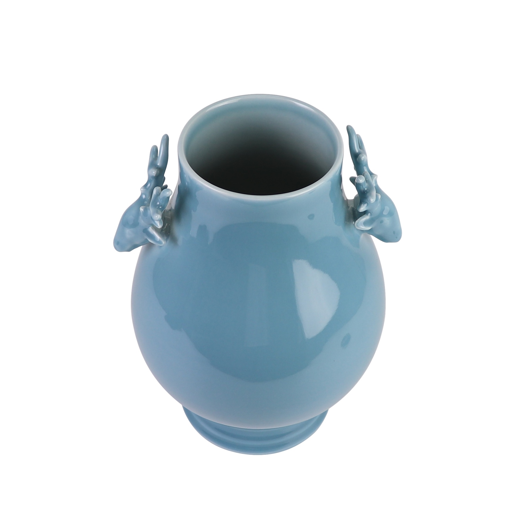 RXAK05-A天蓝釉鹿耳福桶瓶俯视图