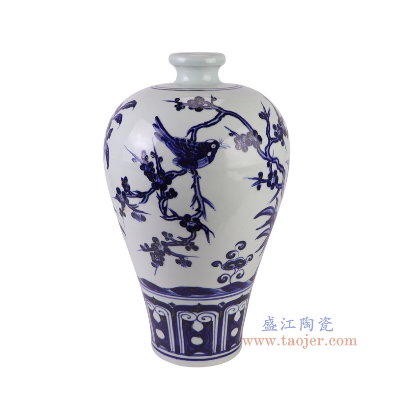 RXBA17青花花鸟梅瓶侧面图