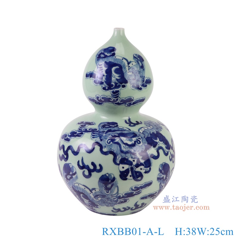 RXBB01-A-L青花狮子纹葫芦瓶大号正面图