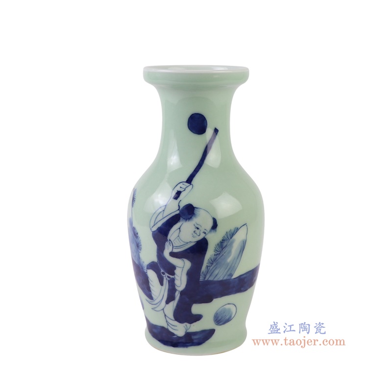 RXBB02-A青花婴戏孩童人物鱼尾瓶正面图