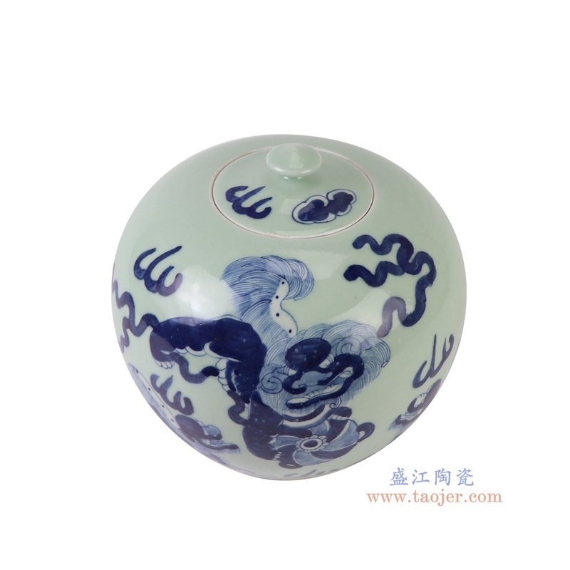 RXBB04-A青花狮子纹西瓜罐俯视图