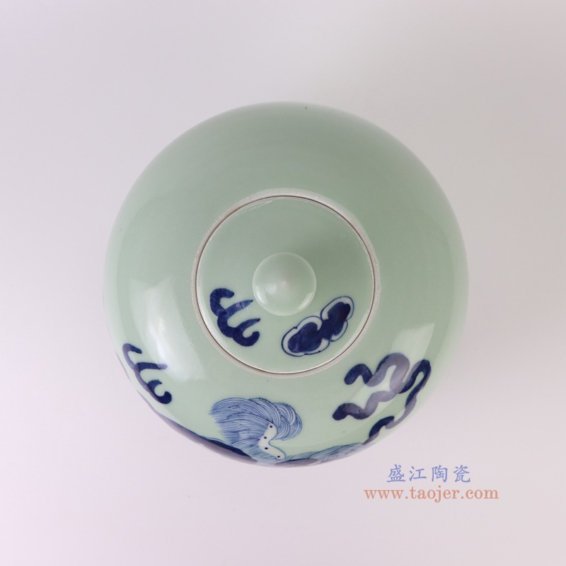 RXBB04-A青花狮子纹西瓜罐顶部图
