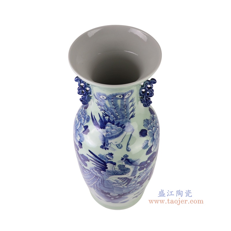 RXBB05-B-L青花花鸟凤纹双耳瓶大号俯视图