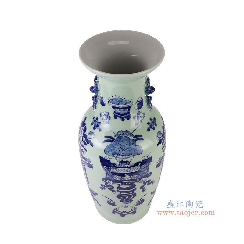 RXBB05-C-L青花博古纹双耳瓶大号俯视图