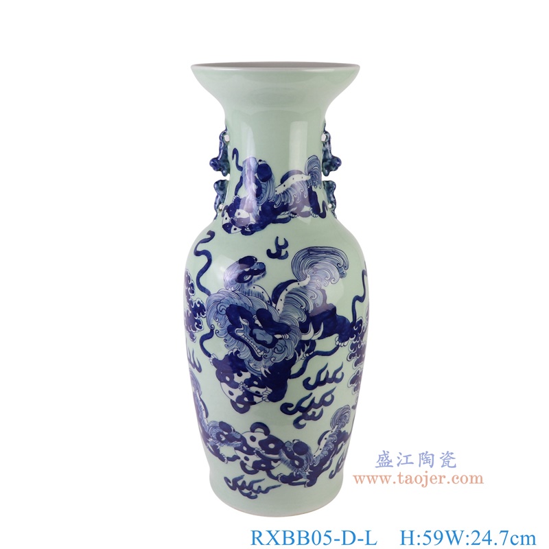 RXBB05-D-L青花狮子纹双耳瓶大号正面图
