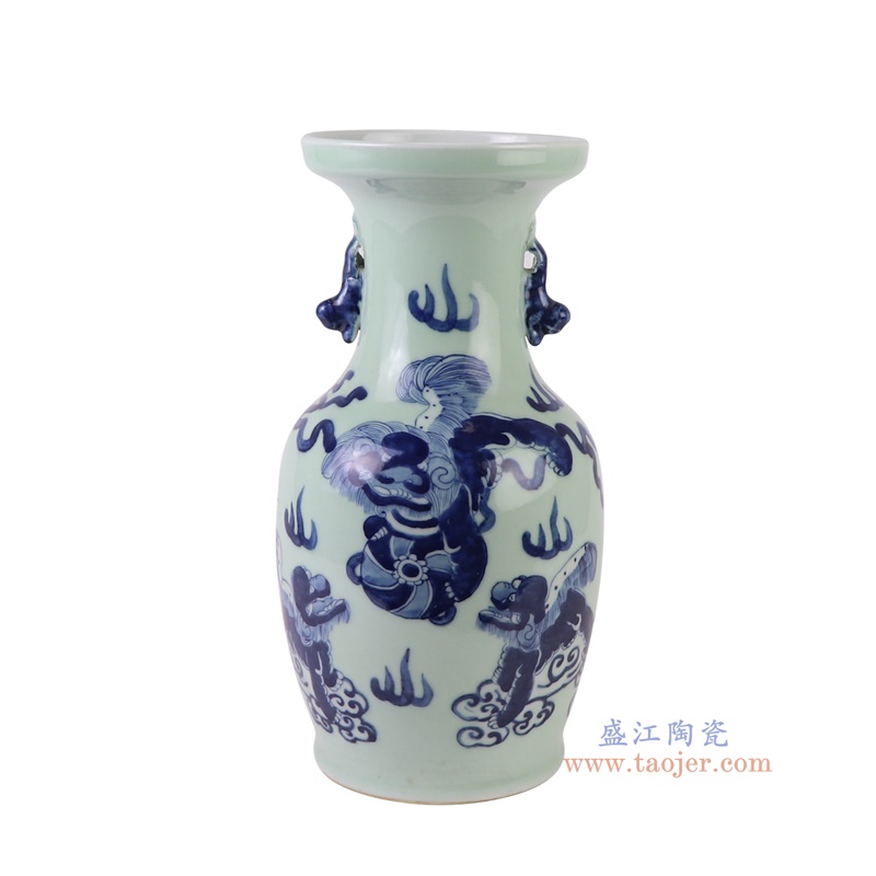 RXBB05-D-S青花狮子纹双耳瓶小号正面图