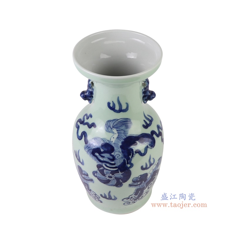 RXBB05-D-S青花狮子纹双耳瓶小号俯视图