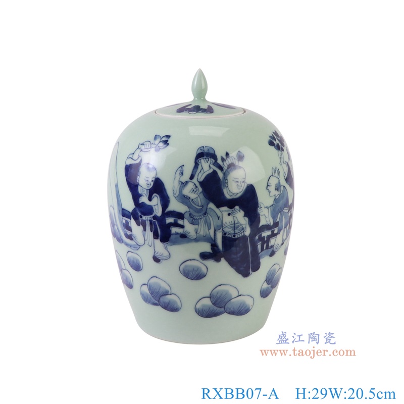 RXBB07-A青花婴戏孩童人物冬瓜罐正面图
