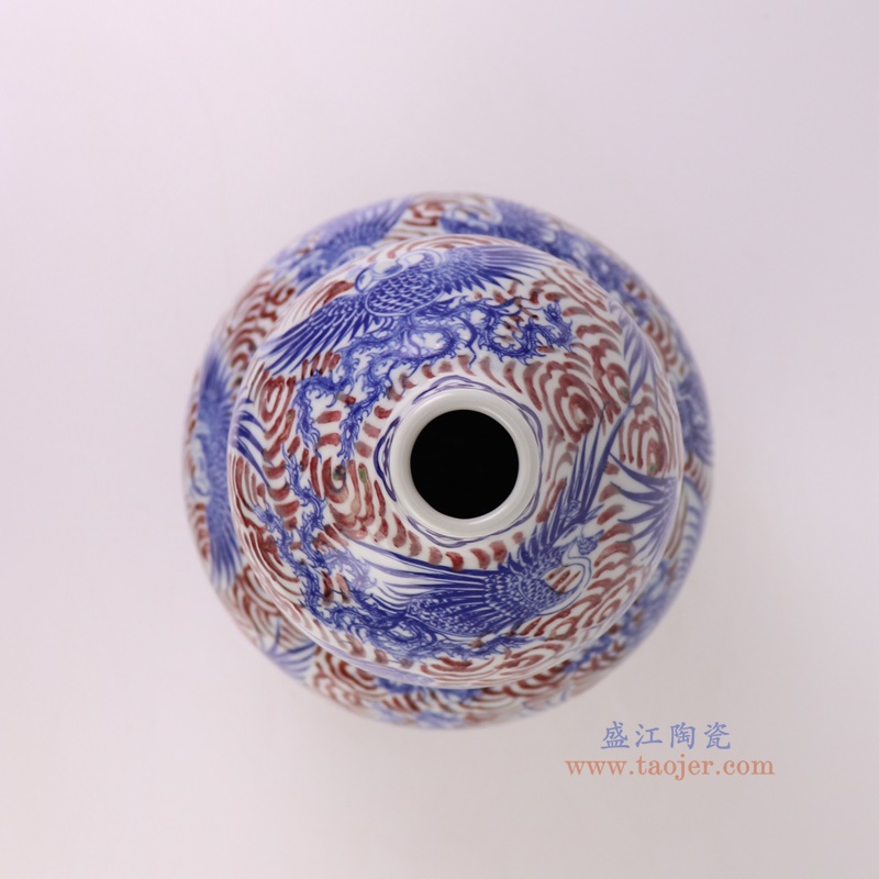 RXBH02-A青花釉里红仙鹤葫芦瓶顶部图