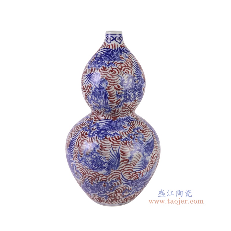 RXBH02-A青花釉里红仙鹤葫芦瓶侧面图