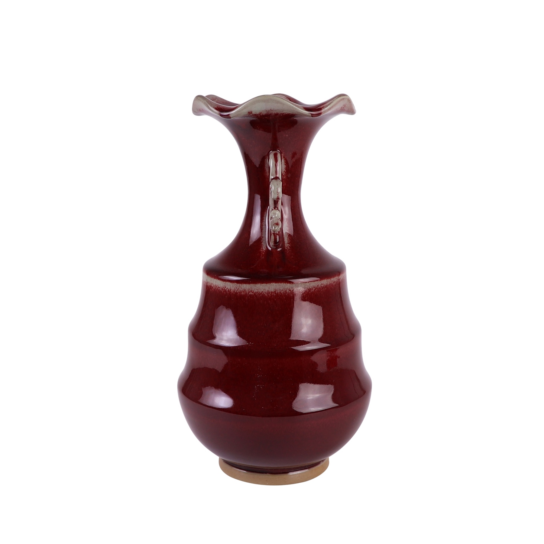 RXBJ02-A钧瓷红色竹节花口双耳瓶侧面图