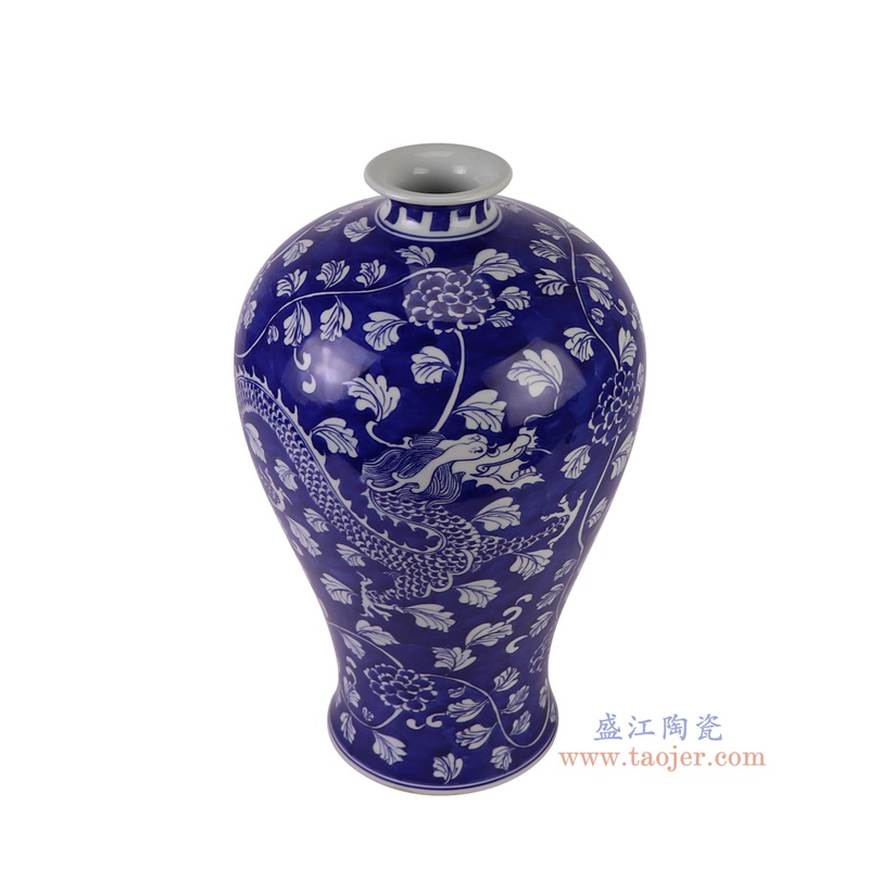 RYWG33-B蓝底青花仙鹤纹梅瓶俯视图