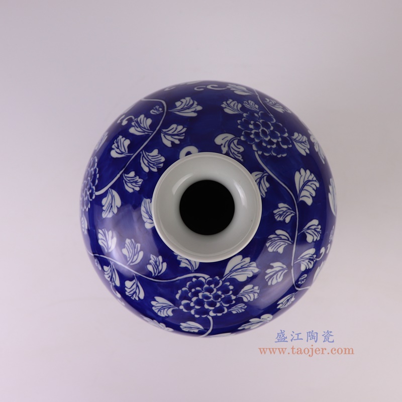 RYWG33-B蓝底青花仙鹤纹梅瓶顶部图