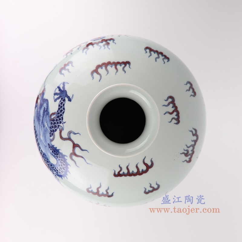 RYWU28-B-L青花釉里红龙纹梅瓶大号顶部图