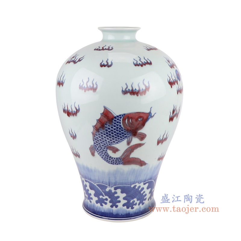 RYWU28-B-L青花釉里红龙纹梅瓶大号侧面图