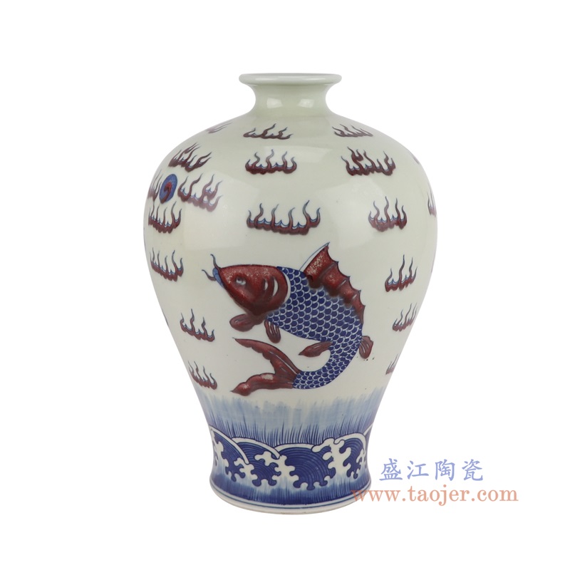 RYWU28-B-S青花釉里红龙纹梅瓶小号侧面图