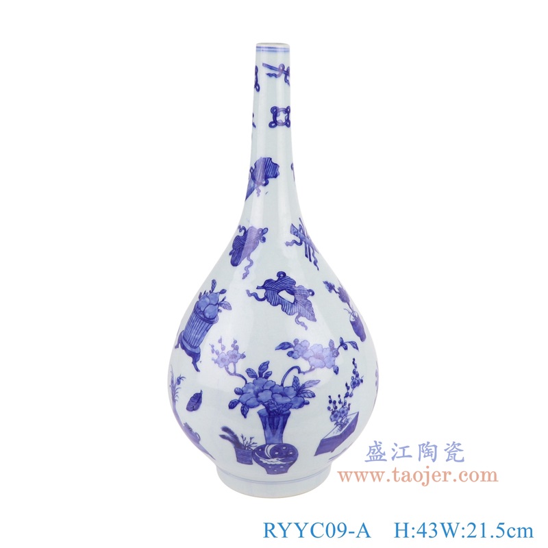 RYYC09-A青花博古纹胆瓶正面图