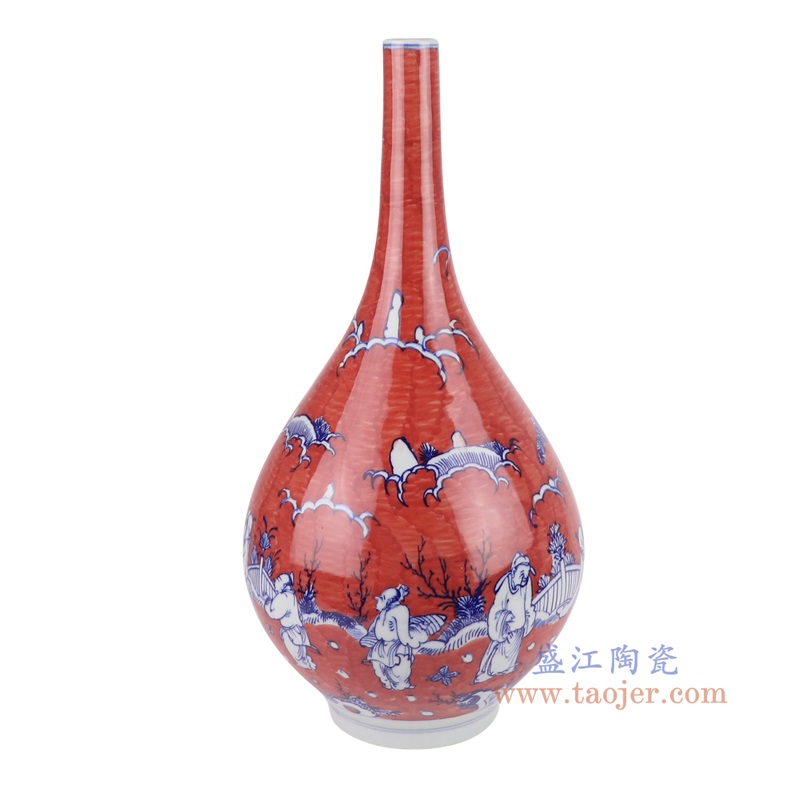 RYYC09-B红底青花人物胆瓶侧面图