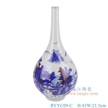 RYYC09-C 青花釉里红山水胆瓶 高43直径21.5底径10.7重量2.75KG