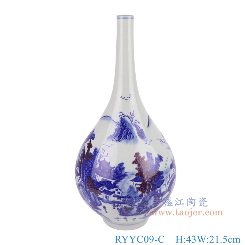 RYYC09-C青花釉里红山水胆瓶正面图