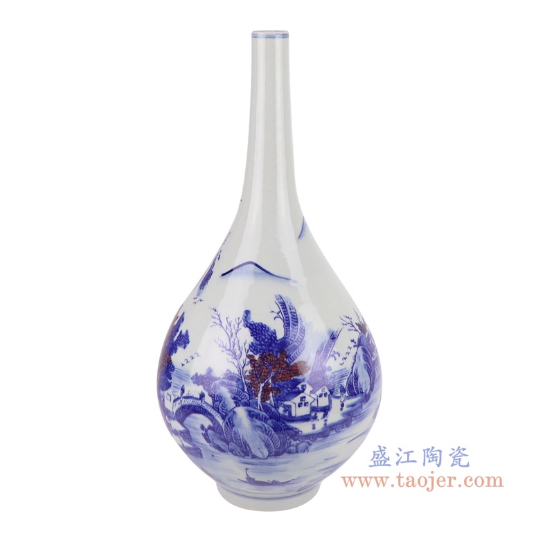 RYYC09-C青花釉里红山水胆瓶侧面图