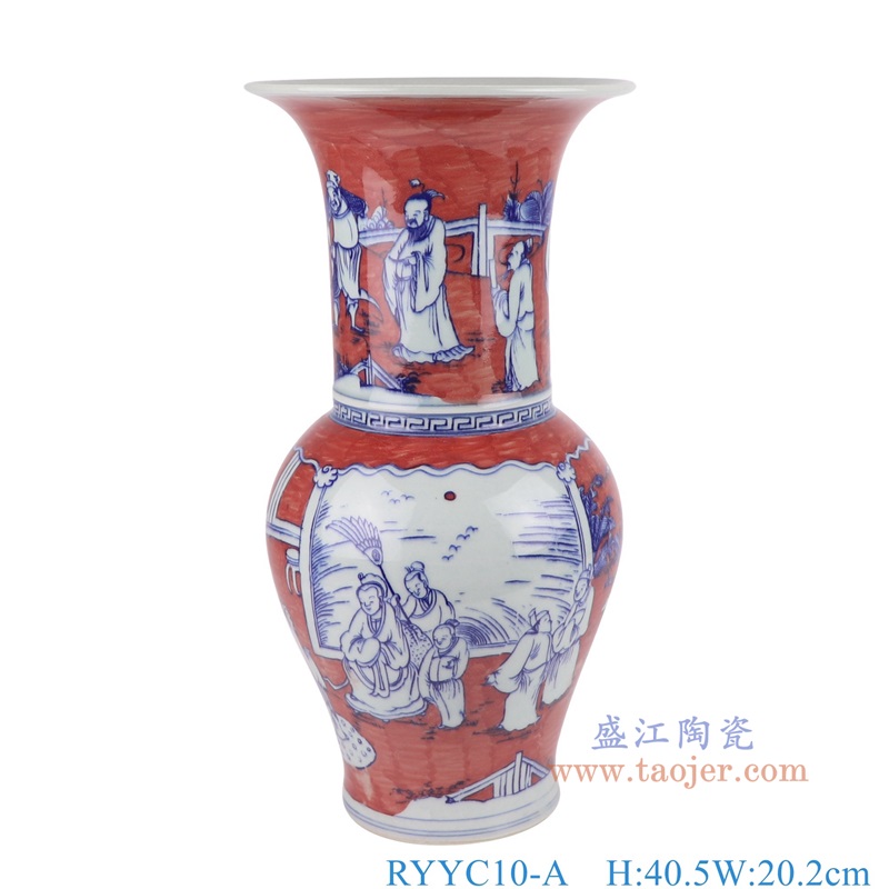 RYYC10-A红底青花人物花觚瓶