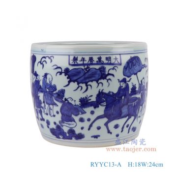 RYYC13-A 青花人物小缸香炉 高18直径24底径19.3重量2.85KG