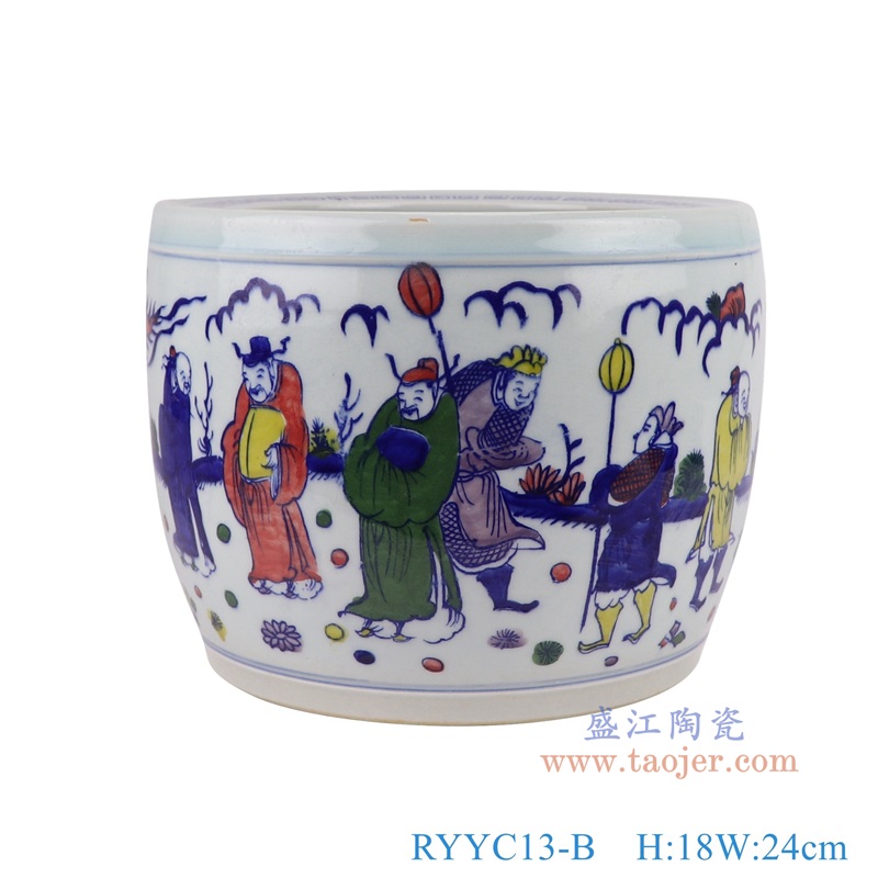 RYYC13-B青花斗彩人物小缸香炉侧面图