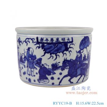 RYYC19-B 青花人物笔筒小缸香炉 高15.6直径22.5重量2.85KG