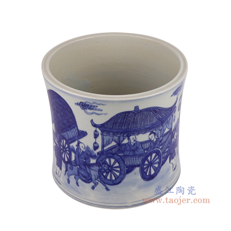 RYYC20-C青花马车人物笔筒小缸俯视图