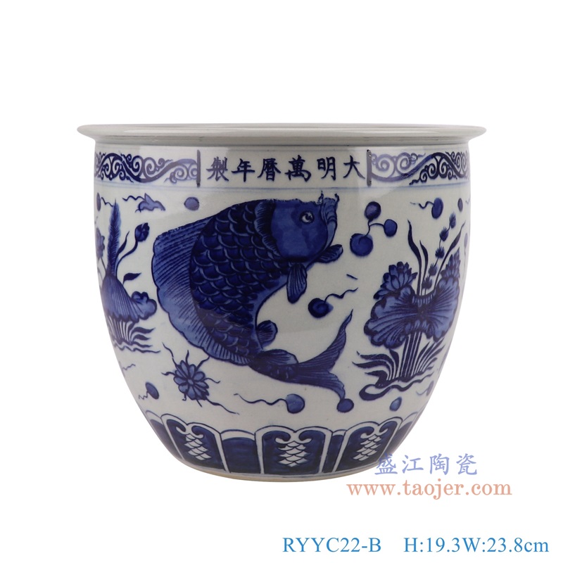 RYYC22-B青花鱼藻纹小缸正面图